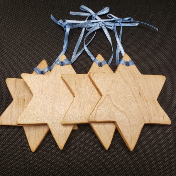 Set of 4 - 6-Point Star Ornament made of Maple Wood