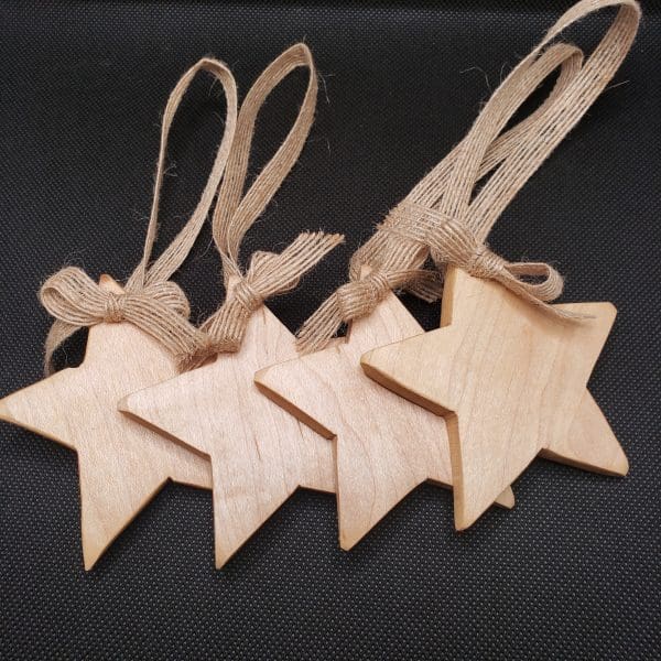 Set of 4 JUstenbois Maple Wood Star Christmas Ornaments