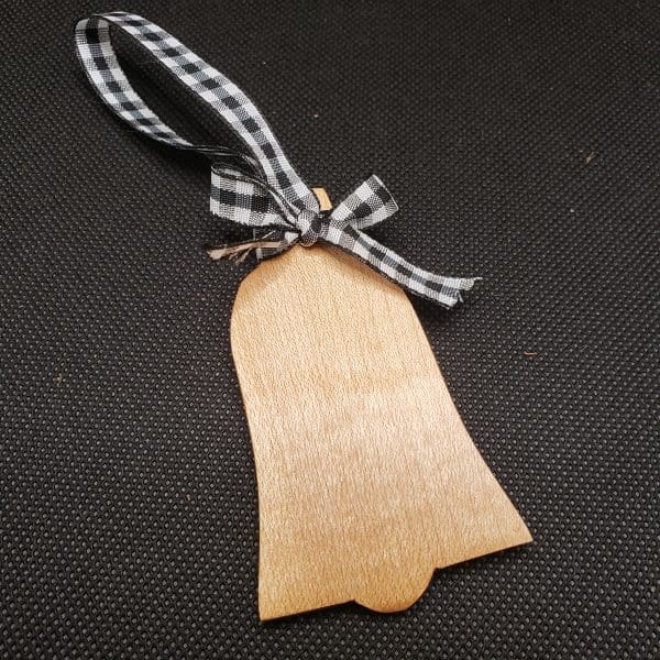 Each Maple Wood Christmas Bell Ornament measures roughly 3 inches by 2 inches