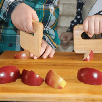 A safe knife for kids that cuts fruits and vegetables. We call it the Chop Chop